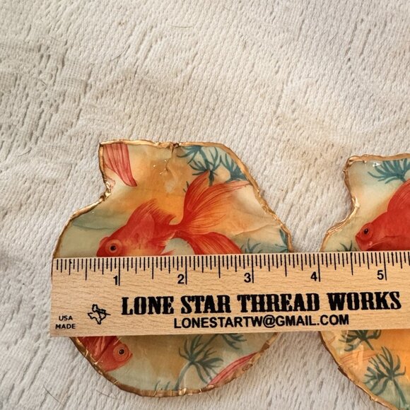 Handmade Decoupage Scallop Shell Trinket Dish Koi Gold Fish - Picture 6 of 13